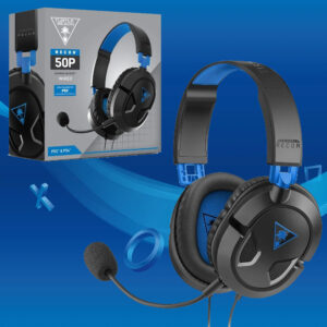 Blauwe Turtle Beach Ear Force Recon Headset met Ps5 achtergrond