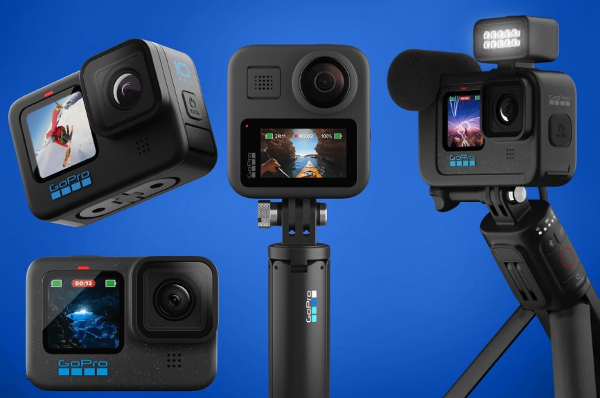 Gopro action cameras met blauwe achtergrond