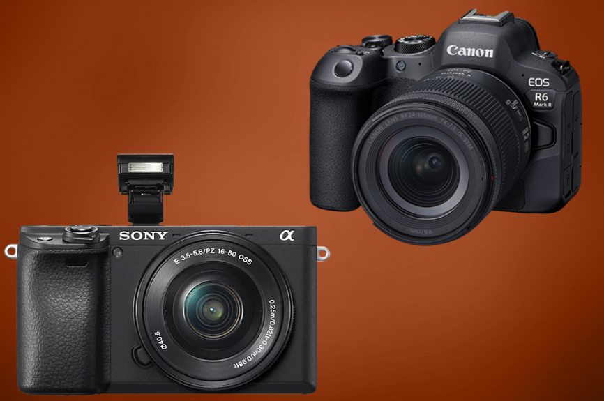 Twee beste camera's voor beginners met een oranje achtergrond.