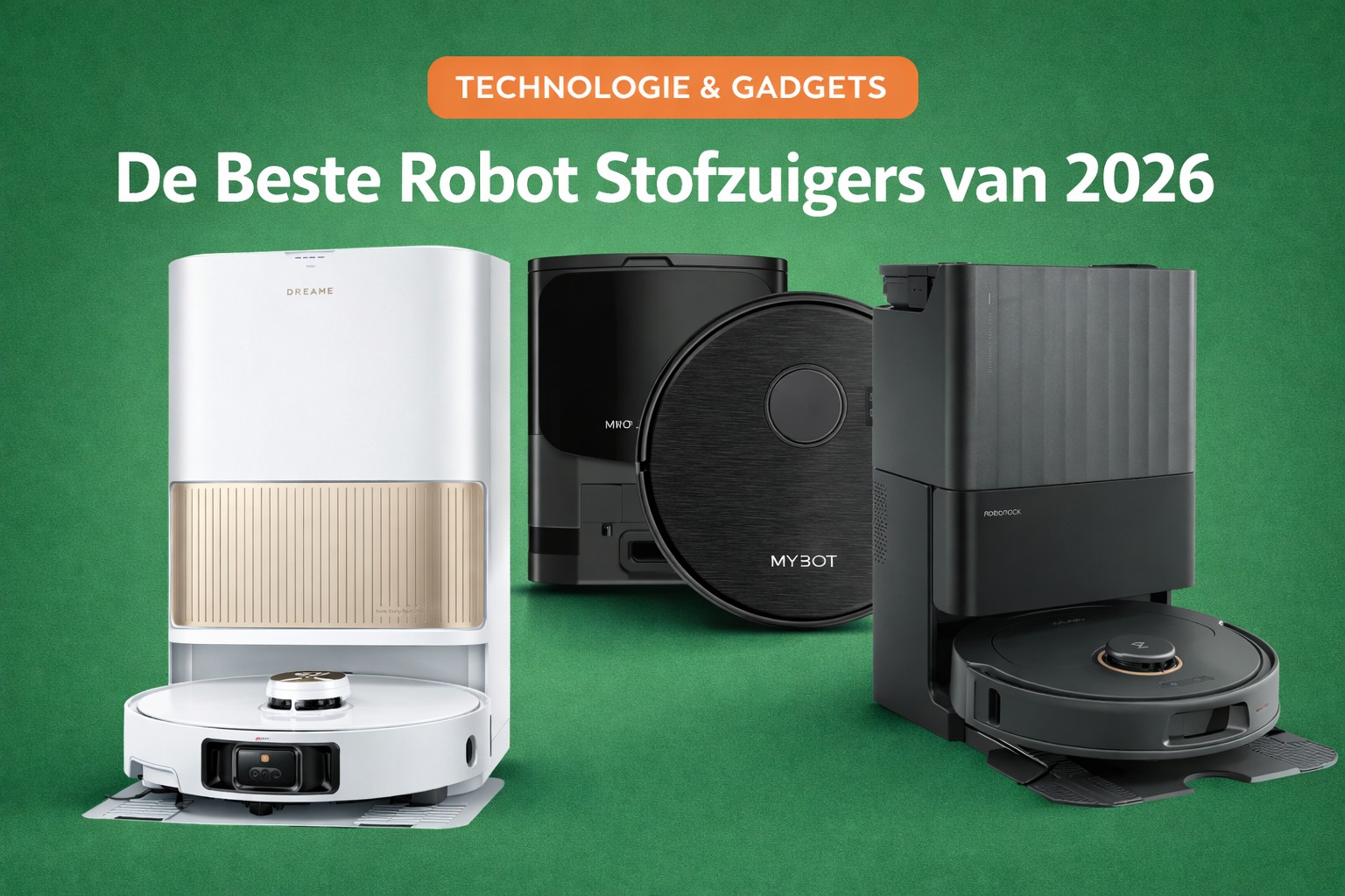Beste robotstuifzuigers met groene achtergrond.